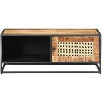 Berkfield Home Beautiful Coffee Table 90x50x35 cm Rough Mango Wood & Natural Cane in Brown | Size: 90 x 50 x 35 cm