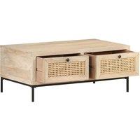 Berkfield Home Beautiful Coffee Table 90x50x37 cm Solid Mango Wood & Natural Cane in Light Brown | Size: 90 x 50 x 37 cm