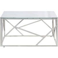 Berkfield Home White Coffee Table Silver Stainless Steel & Tempered Glass