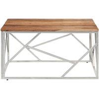 Berkfield Home Modern Coffee Table Silver Stainless Steel & Solid Acacia Wood