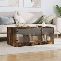 Berkfield Home Modern Coffee Table with Glass Doors Smoked Oak 102x50x42 cm in Brown | Size: 102 x 50 x 42 cm