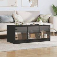 Berkfield Home Modern Coffee Table with Glass Doors Black 102x50x42 cm | Size: 102 x 50 x 42 cm