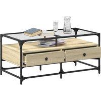 Berkfield Home Decorative Coffee Table with Glass Top Sonoma Oak 98.5x50x45 cm Steel in Natural