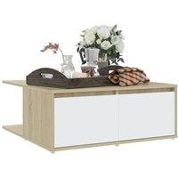 Berkfield Home Durable Coffee Table White & Sonoma Oak 80x80x31 cm Engineered Wood in Natural | Size: 80 x 80 x 31 cm