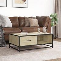Berkfield Home Durable Coffee Table Sonoma Oak 90x57x35 cm Engineered Wood & Metal in Light Tan | Size: 90 x 57 x 35 cm