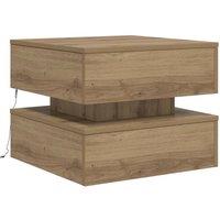 Berkfield Home Modern Coffee Table with LED Lights Artisian Oak 50x50x40 cm in Brown | Size: 50 x 50 x 40 cm