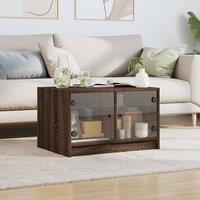 Berkfield Home Modern Coffee Table with Glass Doors Brown Oak 68x50x42 cm | Size: 68 x 50 x 42 cm