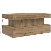 Berkfield Home Modern Coffee Table with LED Lights Artisian Oak 90x50x40 cm in Brown | Size: 90 x 50 x 40 cm