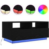 Berkfield Home Modern Coffee Table with LED Lights Black Oak 90x49x40 cm | Size: 90 x 49 x 40 cm