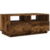 Berkfield Home Modern Coffee Table with LED Lights Smoked Oak 90x49x40 cm in Brown | Size: 90 x 49 x 40 cm