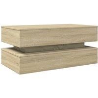 Berkfield Home Modern Coffee Table with LED Lights Sonoma Oak 90x50x40 cm in Light Tan | Size: 90 x 50 x 40 cm