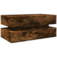 Berkfield Home Modern Coffee Table with LED Lights Smoked Oak 90x50x40 cm in Brown | Size: 90 x 50 x 40 cm
