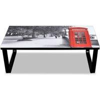 Berkfield Home Elegant Coffee Table with Telephone Booth Printing Glass Top