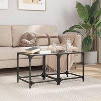 Berkfield Home Modern Coffee Tables with Black Glass Top 2 pcs 40x40x40 cm Steel | Size: 40 x 40 x 40 cm