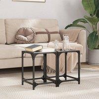 Berkfield Home Modern Coffee Tables with Black Glass Top 2 pcs 30x30x40 cm Steel | Size: 30 x 30 x 40 cm