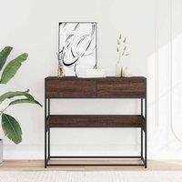 Berkfield Home Decorative Console Table Brown Oak 90x35x80 cm Engineered Wood | Size: 90 x 35 x 80 cm
