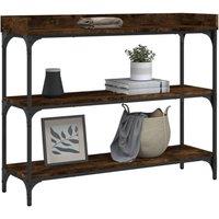 Berkfield Home Decorative Console Table with Shelves Smoked Oak 100x30x80 cm in Brown | Size: 100 x 30 x 80 cm