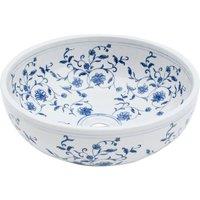 Berkfield Home Durable Countertop Basin White & Blue Round 41x14 cm Ceramic | Size: 41x14 cm