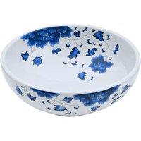 Berkfield Home Durable Countertop Basin White & Blue Round 41x14 cm Ceramic | Size: 41x14 cm