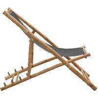 Berkfield Home Comfortable Deck Chair Bamboo & Canvas Dark Grey