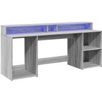 Berkfield Home Soft Desk with LED Lights Grey Sonoma 200x55x91 cm Engineered Wood | Size: 200 x 55 x 91 cm