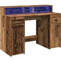 Berkfield Home Soft Desk with LED Lights Old Wood 120x55x91 cm Engineered Wood in Brown | Size: 120 x 55 x 91 cm