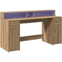 Berkfield Home Soft Desk with LED Lights Artisian Oak 160x55x91 cm Engineered Wood in Brown | Size: 160 x 55 x 91 cm