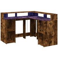 Berkfield Home Soft Desk with LED Lights Smoked Oak 130x130x91 cm Engineered Wood in Brown | Size: 130 x 130 x 91 cm