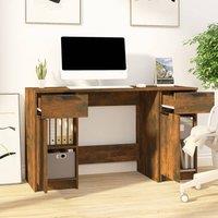 Berkfield Home Elegant Desk with Side Cabinet Smoked Oak Engineered Wood in Brown