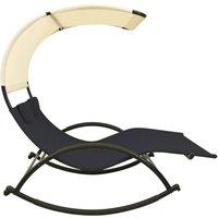 Berkfield Home Suitable Double Sun Lounger with Canopy Textilene Black & Cream