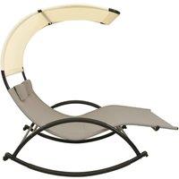 Berkfield Home Suitable Double Sun Lounger with Canopy Textilene Taupe & Cream in Beige