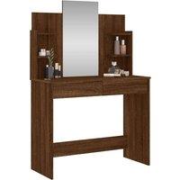 Berkfield Home Beautiful Dressing Table with Mirror Brown Oak 96x39x142 cm | Size: 96 x 39 x 142 cm