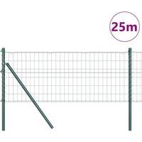 Berkfield Home Green Euro Fence with 13 Posts 0.8x25 m Galvanised Steel Green in Dark Green