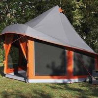 Berkfield Home Fabric Family Tent Tipi Grey & Orange 6-Person Waterproof