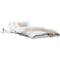 Berkfield Home White Floor Bed Frame with Bedside Tables White 90x200cm Solid Wood | Size: 90x200 cm