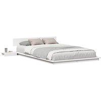 Berkfield Home White Floor Bed Frame with Bedside Tables White 120x190cm Solid Wood | Size: 120x190 cm