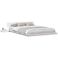 Berkfield Home White Floor Bed Frame with Bedside Tables White 140x200cm Solid Wood | Size: 140x200 cm