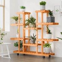 Berkfield Home Elegant Flower Stand with Wheels 110x25x115 cm Solid Wood Fir in Brown | Size: 110 x 25 x 115 cm