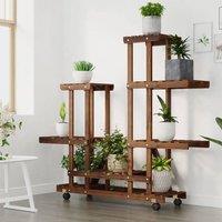 Berkfield Home Elegant Flower Stand with Wheels 95x25x101 cm Solid Wood Fir in Brown | Size: 95 x 25 x 101 cm