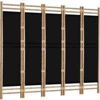 Berkfield Home Classic Folding 5-Panel Room Divider 200 cm Bamboo & Canvas in Black