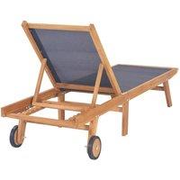 Berkfield Home Beautiful Folding Sun Lounger with Wheels Solid Teak & Textilene in Brown