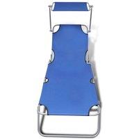 Berkfield Home Adjustable Folding Sun Lounger with Canopy Steel & Fabric Blue