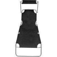 Berkfield Home Comfortable Folding Sun Lounger with Canopy Black Aluminium
