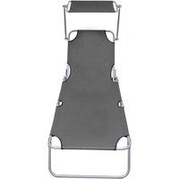Berkfield Home Comfortable Folding Sun Lounger with Canopy Grey Aluminium
