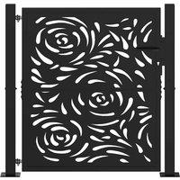 Berkfield Home Beautiful Garden Gate Black 105x106 cm Steel Flame Design