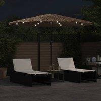 Berkfield Home Durable Garden Parasol with LEDs & Steel Pole Brown 324x324x247 cm in Tan | Size: 324 x 324 x 247 cm