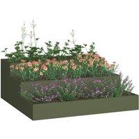 Berkfield Home Stunning Garden Planter 3-Tier 90x90x35 cm Olive Green Steel | Size: 90 x 90 x 35 cm