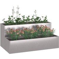 Berkfield Home Modern Garden Planter 2-Tier 100x60x45 cm Stainless Steel in Silver | Size: 100 x 60 x 45 cm