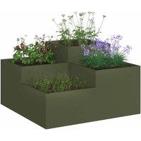 Berkfield Home Green Garden Planter 80x80x48 cm Olive Green Steel | Size: 80 x 80 x 48 cm