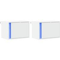 Berkfield Home Durable Wall-mounted Bedside Cabinets with LED Lights 2 pcs White
